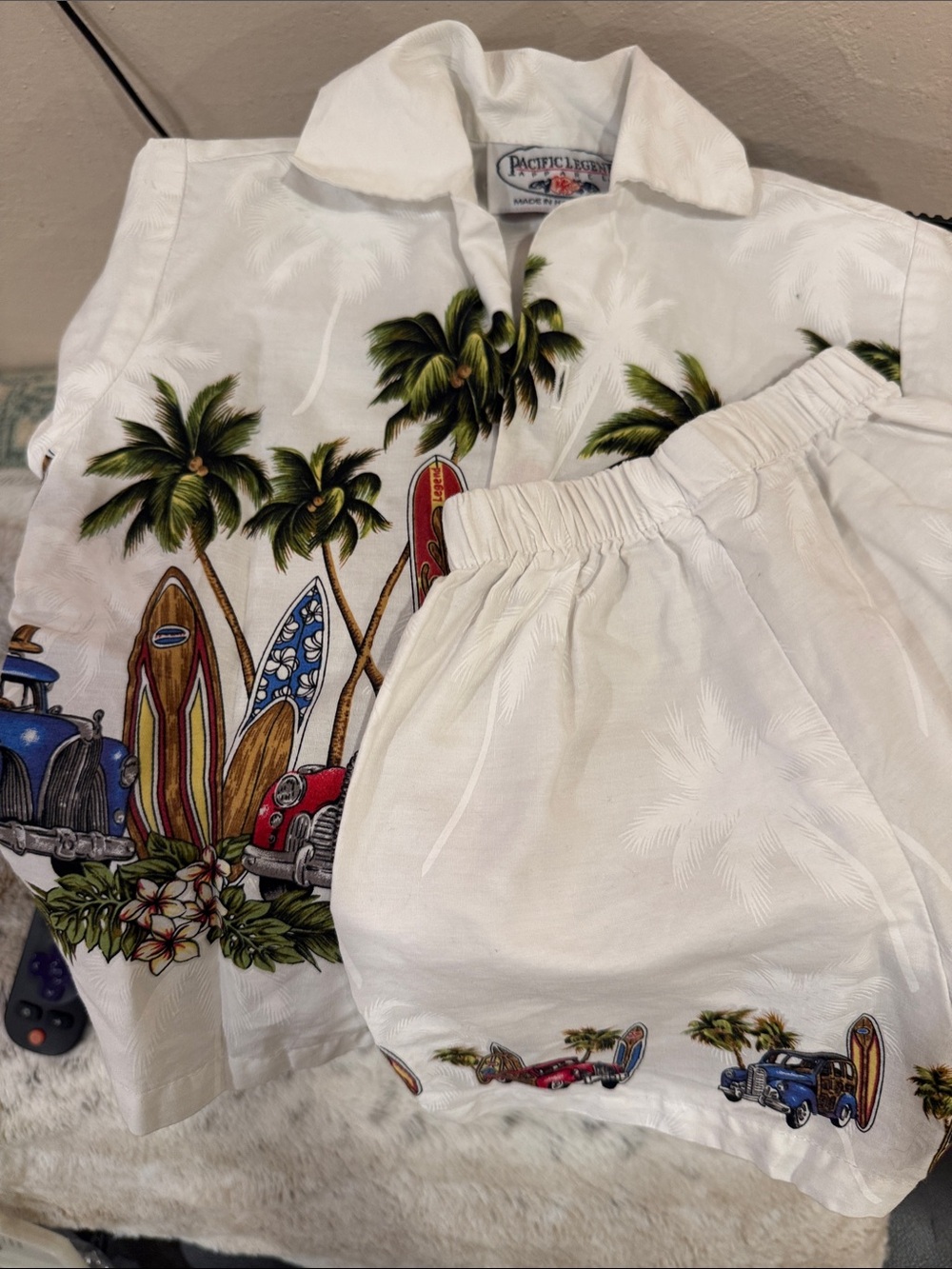 Pacific Legend White Palm Surf Kids Set with Colorful Surfboard Print